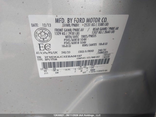 Ford EDGE SEL 2014 2FMDK4JCXEBA08197 Image 9