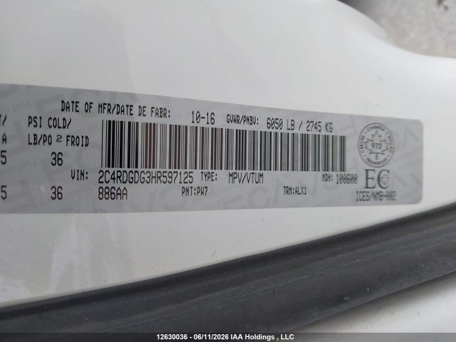 Dodge Grand Caravan Crew 2017 2C4RDGDG3HR597125 Image 9