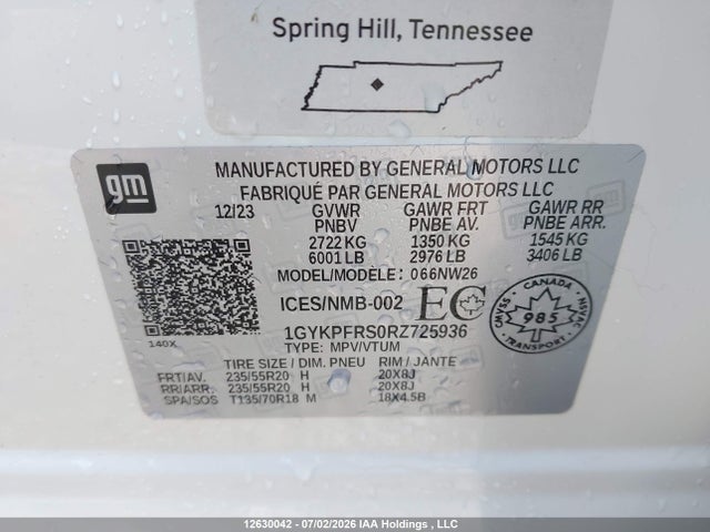 1GYKPFRS0RZ725936 Cadillac Xt6 Platinum Premium Luxury