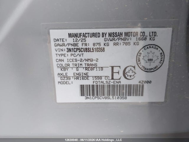 Aukcja sprzedaży 2025 Nissan Kicks Play Sv, vin: 3N1CP5CV8SL510358, numer aukcji: 12630048