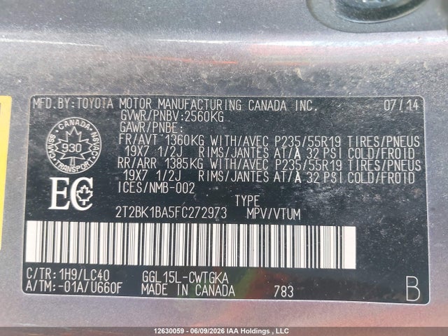 2T2BK1BA5FC272973 Lexus Rx 350/base/f Sport