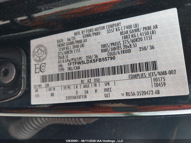 Ford F150 Lariat 2025 1FTFW5LDXSFB55790 Image 9
