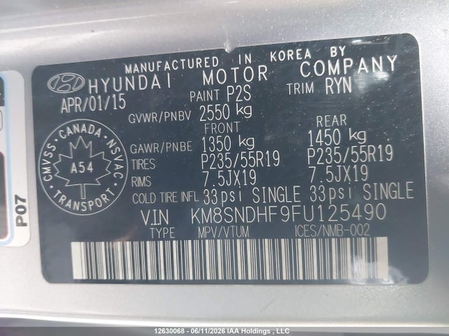 KM8SNDHF9FU125490 Hyundai Santa Fe Gls/limited