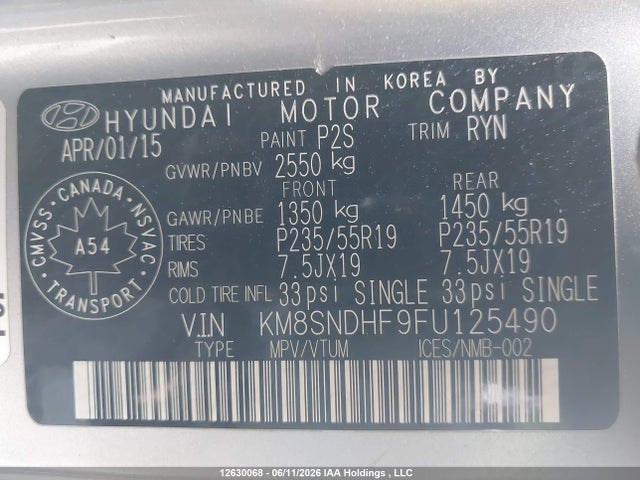 KM8SNDHF9FU125490 Hyundai Santa Fe Gls/limited