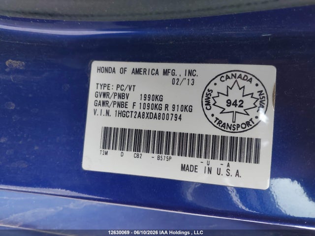 Продаж на аукціоні авто 2013 Honda Accord Cpe, vin: 1HGCT2A8XDA800794, номер лоту: 12630069