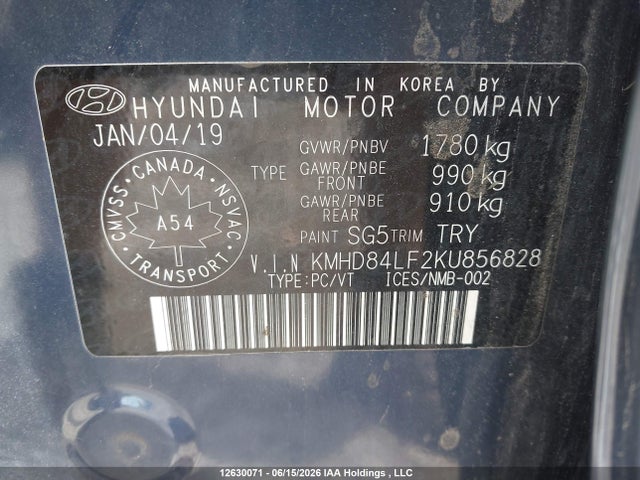 12630071 :رقم المزاد ، KMHD84LF2KU856828 vin ، 2019 Hyundai Elantra مزاد بيع