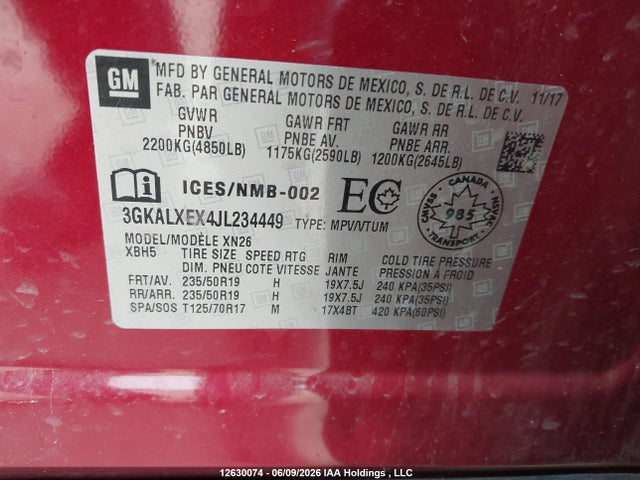 12630074 :رقم المزاد ، 3GKALXEX4JL234449 vin ، 2018 Gmc Terrain Denali مزاد بيع