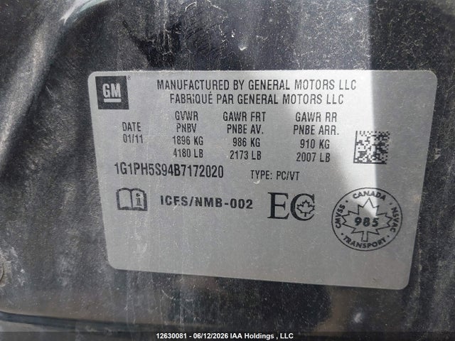 Продажа на аукционе авто 2011 Chevrolet Cruze Ltz, vin: 1G1PH5S94B7172020, номер лота: 12630081