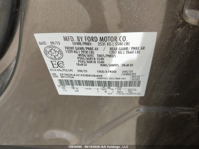 Продажа на аукционе авто 2013 Ford Edge Sel, vin: 2FMDK4JCXDBE08405, номер лота: 12630088