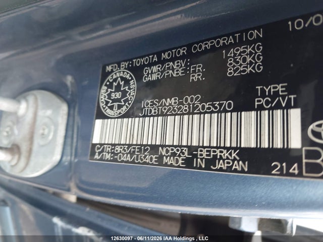 Продаж на аукціоні авто 2008 Toyota Yaris, vin: JTDBT923281205370, номер лоту: 12630097