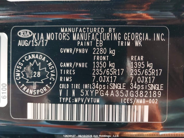 12630127 :رقم المزاد ، 5XYPG4A35JG382189 vin ، 2018 Kia Sorento 2.4l Lx مزاد بيع