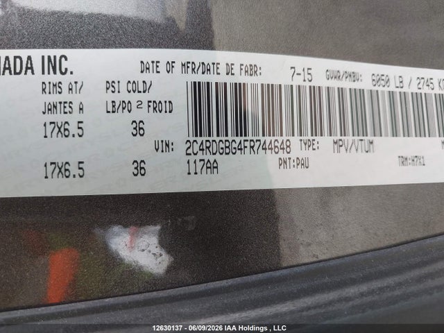 Продажа на аукционе авто 2015 Dodge Grand Caravan Se, vin: 2C4RDGBG4FR744648, номер лота: 12630137