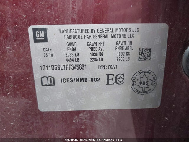 Chevrolet MALIBU 2LT 2015 1G11D5SL7FF345831 Image 9