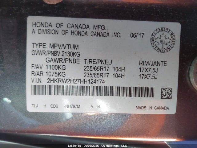 Продаж на аукціоні авто 2017 Honda Cr-v Lx, vin: 2HKRW2H27HH124174, номер лоту: 12630155