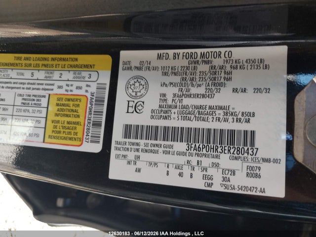 Ford FUSION SE 2014 3FA6P0HR3ER280437 Image 9