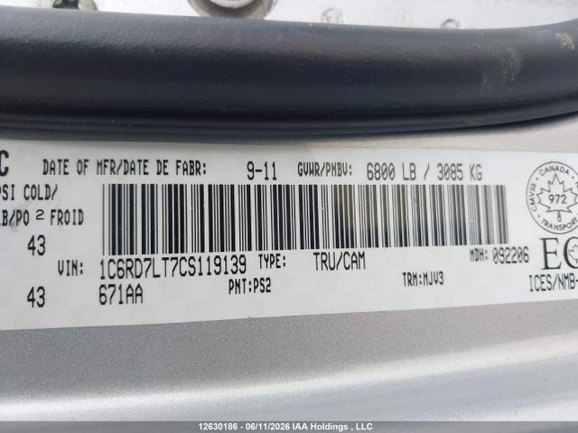 Продаж на аукціоні авто 2012 Ram 1500 Slt, vin: 1C6RD7LT7CS119139, номер лоту: 12630186