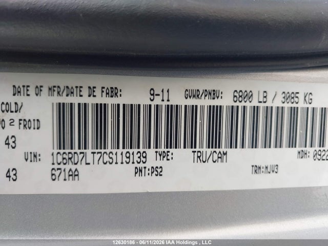 Продаж на аукціоні авто 2012 Ram 1500 Slt, vin: 1C6RD7LT7CS119139, номер лоту: 12630186