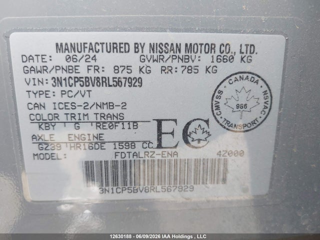 Aukcja sprzedaży 2024 Nissan Kicks S, vin: 3N1CP5BV8RL567929, numer aukcji: 12630188