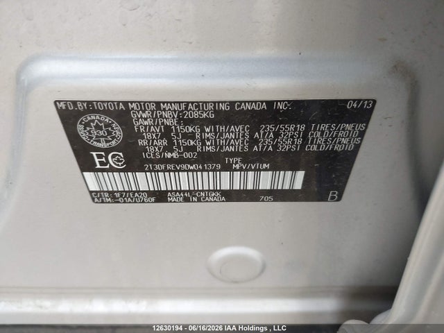 2013 Toyota Rav4 Limited მანქანა იყიდება აუქციონზე, vin: 2T3DFREV9DW041379, აუქციონის ნომერი: 12630194