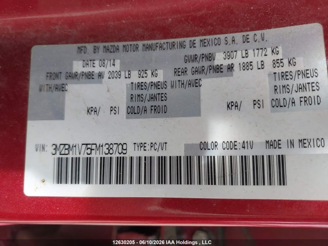 3MZBM1V75FM138709 Mazda Mazda3 Gs
