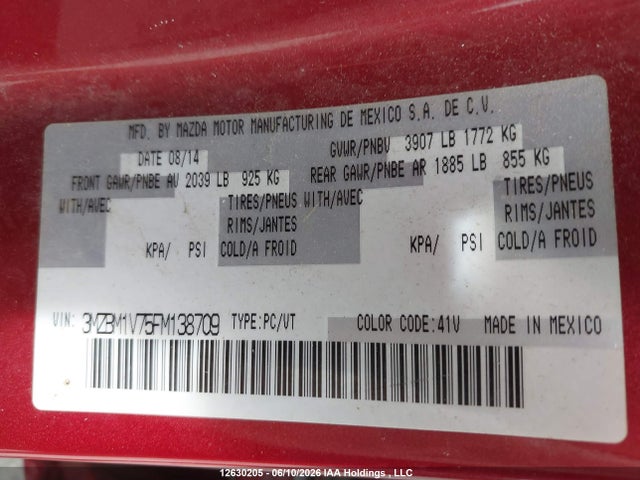 3MZBM1V75FM138709 Mazda Mazda3 Gs