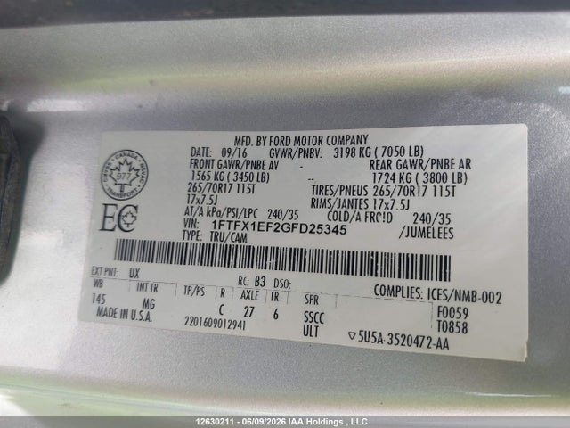 Ford F150 Super Cab 2016 1FTFX1EF2GFD25345 Image 19