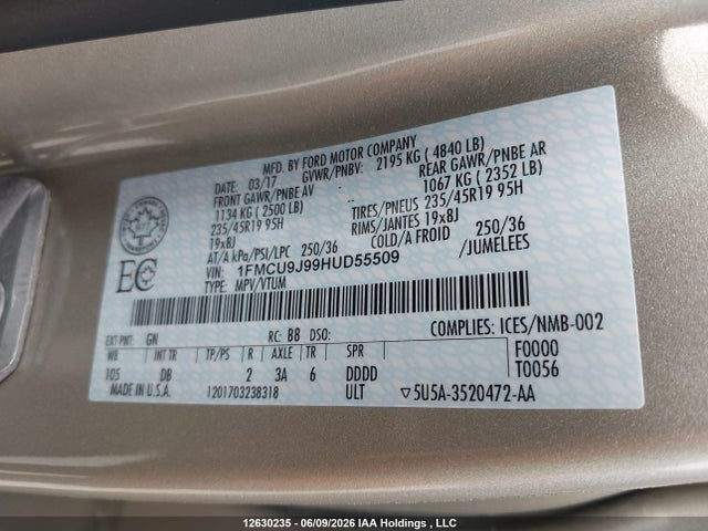 Ford Escape Titanium 2017 1FMCU9J99HUD55509 Image 20