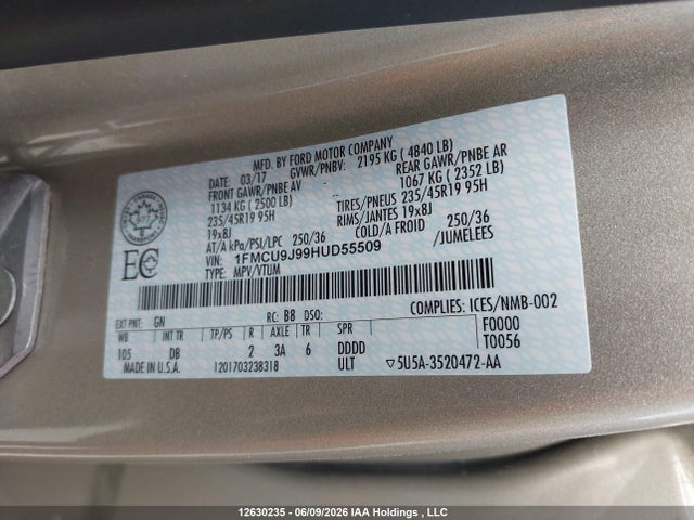 Ford Escape Titanium 2017 1FMCU9J99HUD55509 Image 9