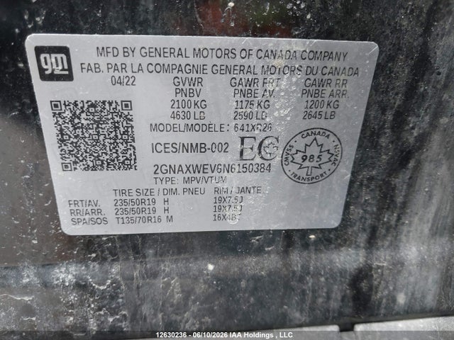 Продажа на аукционе авто 2022 Chevrolet Equinox Rs, vin: 2GNAXWEV6N6150384, номер лота: 12630236