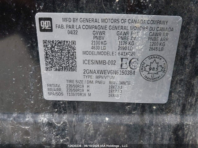 Продажа на аукционе авто 2022 Chevrolet Equinox Rs, vin: 2GNAXWEV6N6150384, номер лота: 12630236