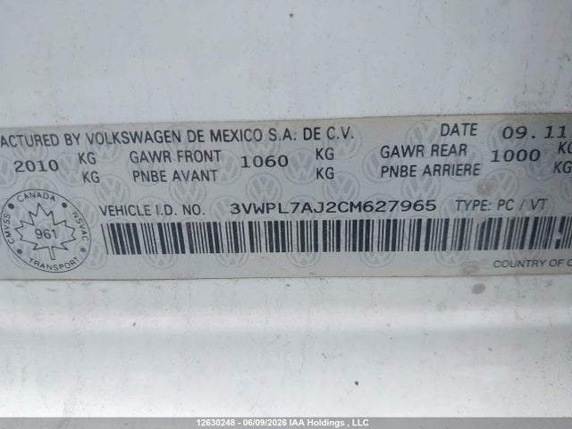 Продажа на аукционе авто 2012 Volkswagen Golf 2.0 Tdi Comfortline/2.0 Tdi Highline, vin: 3VWPL7AJ2CM627965, номер лота: 12630248