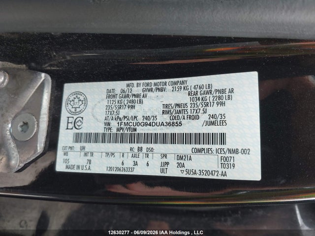 Продаж на аукціоні авто 2013 Ford Escape Se, vin: 1FMCU0G94DUA36855, номер лоту: 12630277