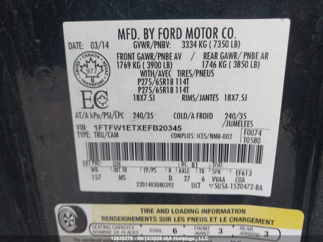 Продаж на аукціоні авто 2014 Ford F-150 Xlt, vin: 1FTFW1ETXEFB20345, номер лоту: 12630278