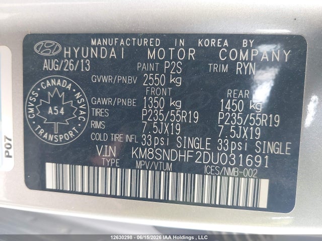 Aukcja sprzedaży 2013 Hyundai Santa Fe Xl Limited, vin: KM8SNDHF2DU031691, numer aukcji: 12630298