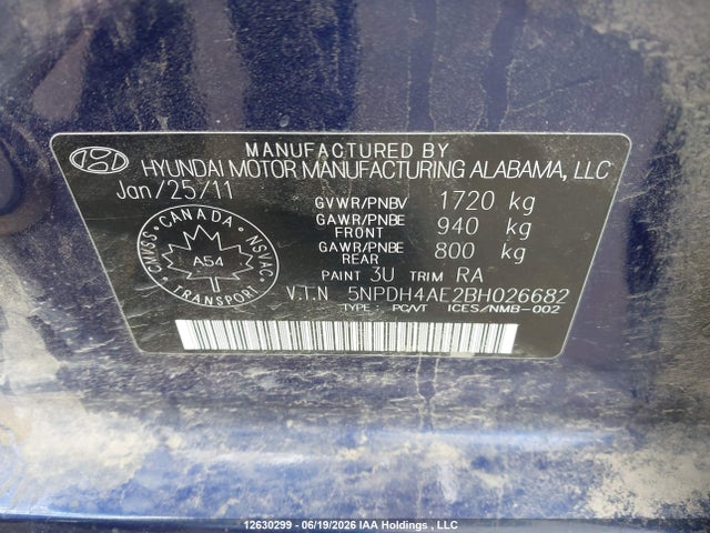 2011 Hyundai Elantra Gls/limited მანქანა იყიდება აუქციონზე, vin: 5NPDH4AE2BH026682, აუქციონის ნომერი: 12630299