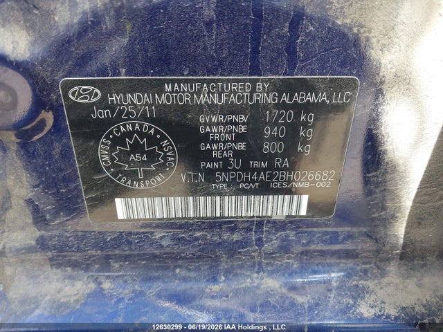 2011 Hyundai Elantra Gls/limited მანქანა იყიდება აუქციონზე, vin: 5NPDH4AE2BH026682, აუქციონის ნომერი: 12630299