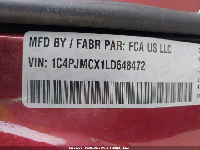 12630303 :رقم المزاد ، 1C4PJMCX1LD648472 vin ، 2020 Jeep Cherokee Latitude مزاد بيع