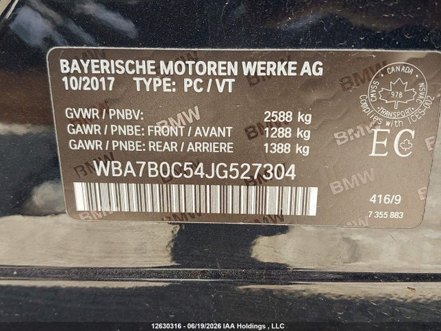 Продаж на аукціоні авто 2018 Bmw 750i Xdrive, vin: WBA7B0C54JG527304, номер лоту: 12630316