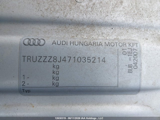 2007 Audi Tt მანქანა იყიდება აუქციონზე, vin: TRUZZZ8J471035214, აუქციონის ნომერი: 12630319