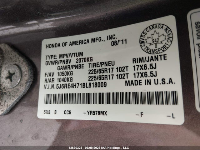 Aukcja sprzedaży 2011 Honda Cr-v, vin: 5J6RE4H71BL818009, numer aukcji: 12630325