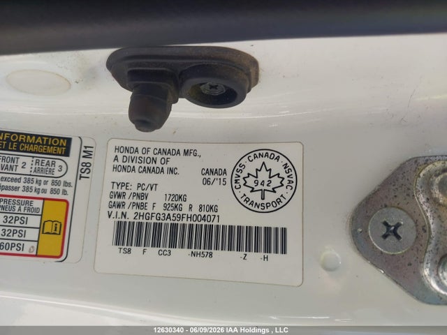 Продаж на аукціоні авто 2015 Honda Civic Ex, vin: 2HGFG3A59FH004071, номер лоту: 12630340