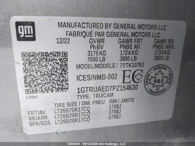 12630341 :رقم المزاد ، 1GTRUAED7PZ154630 vin ، 2023 Gmc Sierra 1500 Pro مزاد بيع