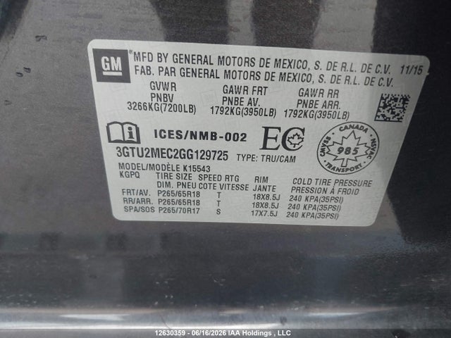 GMC Sierra K1500 Sle 2016 3GTU2MEC2GG129725 Image 18