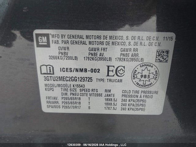 GMC Sierra K1500 Sle 2016 3GTU2MEC2GG129725 Image 9