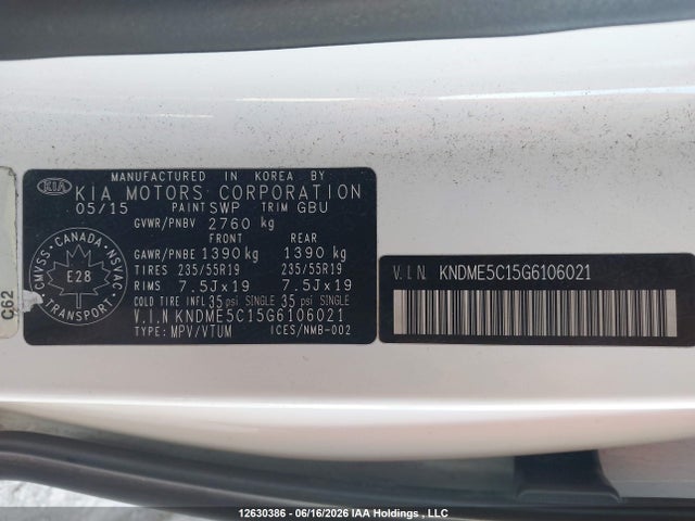Продаж на аукціоні авто 2016 Kia Sedona Sxl, vin: KNDME5C15G6106021, номер лоту: 12630386