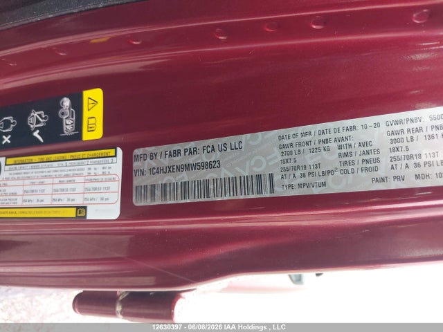 2021 Jeep Wrangler Unlimited Sahara მანქანა იყიდება აუქციონზე, vin: 1C4HJXEN9MW598623, აუქციონის ნომერი: 12630397