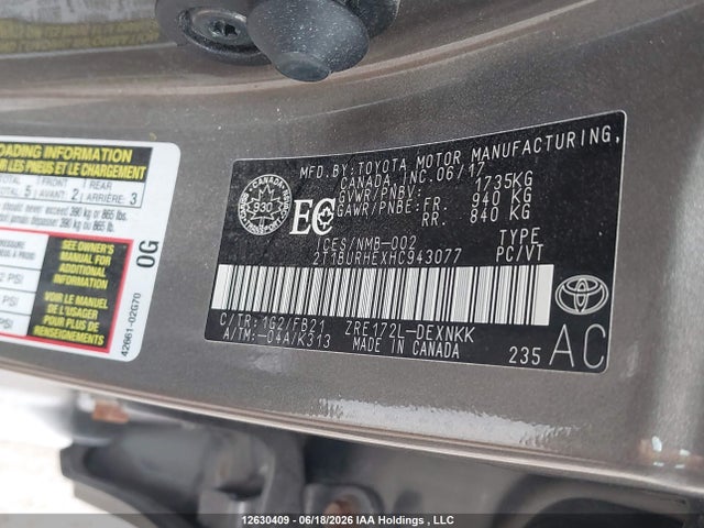 12630409 :رقم المزاد ، 2T1BURHEXHC943077 vin ، 2017 Toyota Corolla L/le/xle/se/xse مزاد بيع