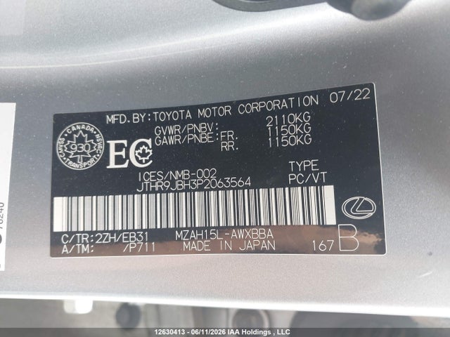Aukcja sprzedaży 2023 Lexus Ux 250h, vin: JTHR9JBH3P2063564, numer aukcji: 12630413