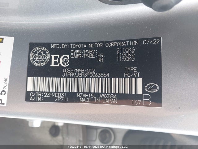 Aukcja sprzedaży 2023 Lexus Ux 250h, vin: JTHR9JBH3P2063564, numer aukcji: 12630413