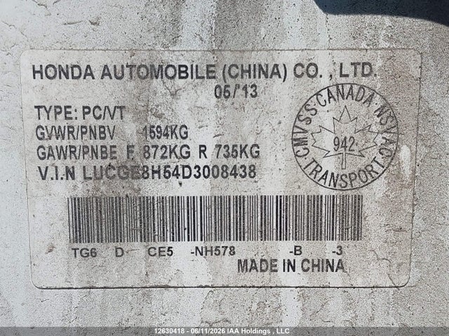 Продаж на аукціоні авто 2013 Honda Fit, vin: LUCGE8H54D3008438, номер лоту: 12630418